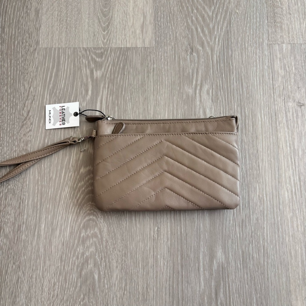 Taupe Leather Wristlet